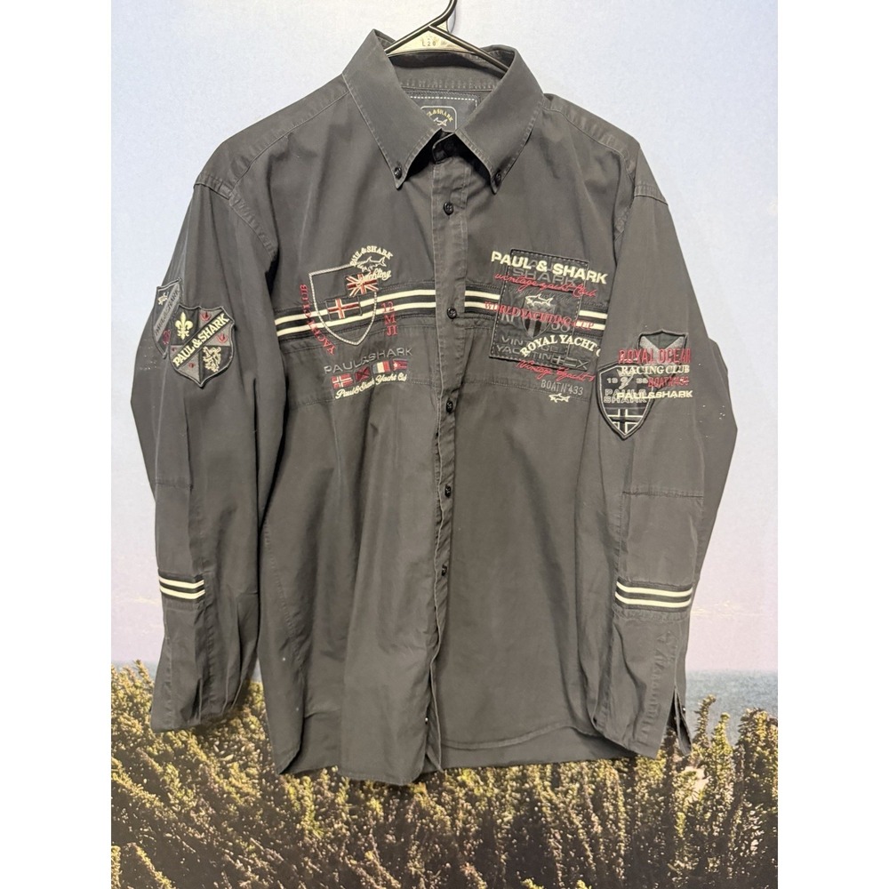 PAUL‎ & SHARK YACHTING  ROYAL YACHT CLUB BUTTON UP PATCHES Size 42 Blue